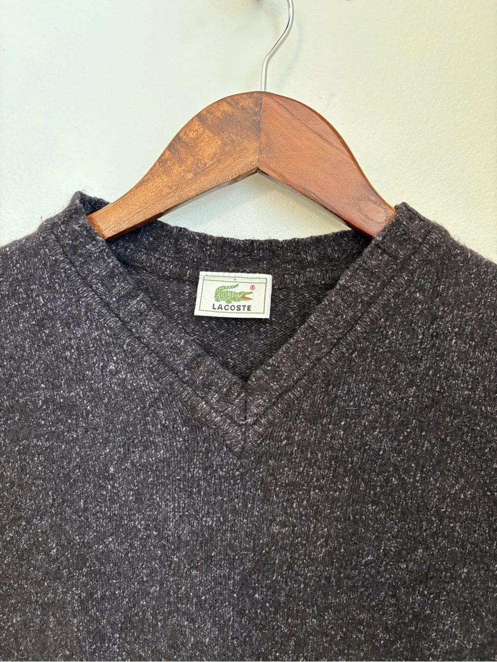 Lacoste VINTAGE Men’s Charcoal Wool,Silk and Nylon Blend V-Neck Sweater Vest